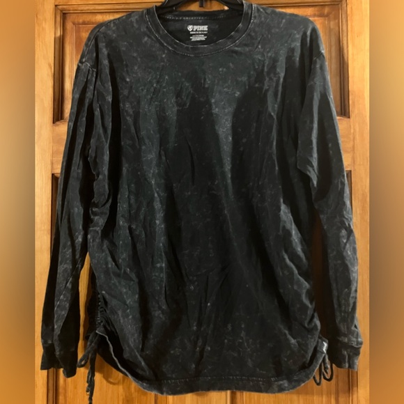 PINK Victoria's Secret Black & Gray Long Sleeve Tee with Side Ties - Picture 1 of 5